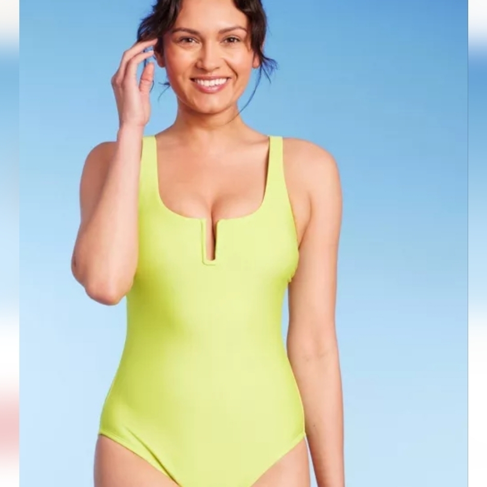Kona Sol Women's One Piece Swimsuit - Neon Yellow resort vacation pool